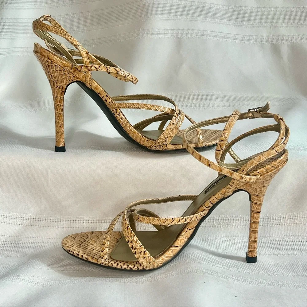 Michael Antonio Strappy Stilettos Snakeskin‎ Reptile Heeled Sandals Sz 7 NIB